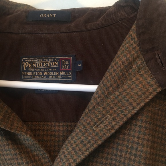 Wool PENDLETON flannel thick winter shirt size M Mens corduroy collar brown - Picture 2 of 4